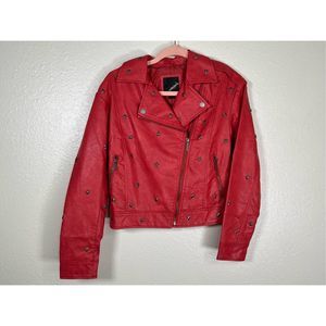 Collection B Women's Star studded Faux Leather Moto jacket Red Size XS NWOT